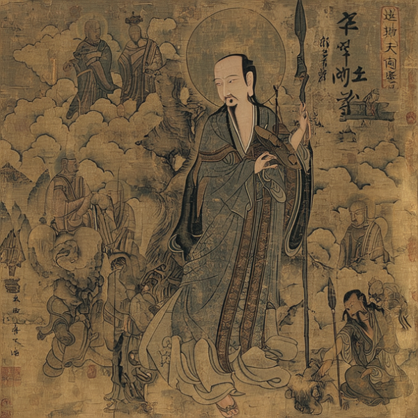 《送子天王图》：唐代吴道子的作品，描绘了释迦牟尼降生的场景，以其独特的构图和生动的表情展现了佛教艺术的精髓。